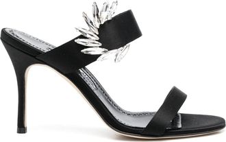 Manolo Blahnik 100mm Chivela sandals - women - Calf Leather/Calf Leather/Fabric - 37 1/2 - Black
