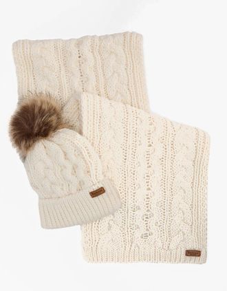 Barbour Womens Barbour PENSHAW BEANIE & SCARF Gift Set Womens Cloud - Cream