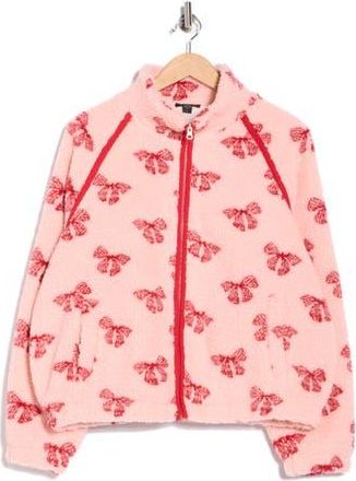RDI Bow Faux Shearling Zip Jacket in Coral Pink at Nordstrom Rack, Size X-Small