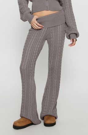 Princess Polly Baleigh Cable Stitch Foldover Pants in Grey at Nordstrom, Size X-Small
