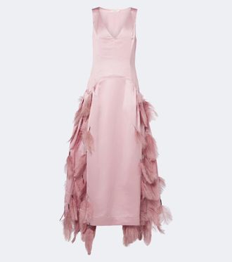 Jacques Wei Feather-trimmed satin gown