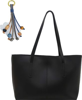 Generic Large Vintage Tote Bags for Women, Vegan Leather Shoulder Bag Laptop Bags, Lightweight Casual Commuting Handbags with Chic Pendant for School Work Tra