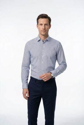 Olymp Langarmhemd OLYMP Luxor modern fit, Herren, Gr. 40, N-Gr, blau (marine), Web, Obermaterial: 100% Baumwolle, 2-Knopf-Manschette, Hemden Langarmhemd, mo