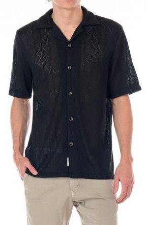 Original Paperbacks Capri Geometric Pointelle Knit Camp Shirt in Black at Nordstrom Rack, Size Large