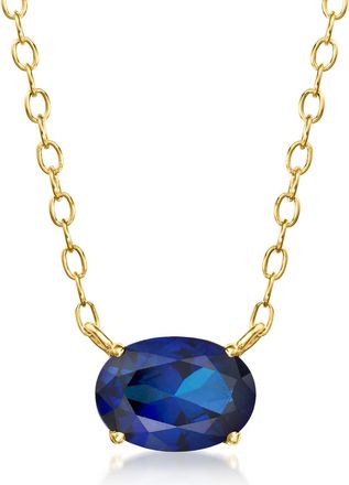 RS Pure by Ross-Simons Oval Lab-Grown Sapphire Necklace in 18kt Gold Vermeil