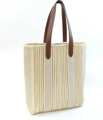 Herm&egrave;s Beige Brown Canvas Tote Bag (Pre-Owned)
