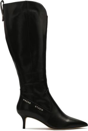 Kazar Zwarte lage stiletto laarzen met uitgesneden bovenkant - Dames - Laarzen met Hak - Zwart - 37 EU - Leer - Schoenen