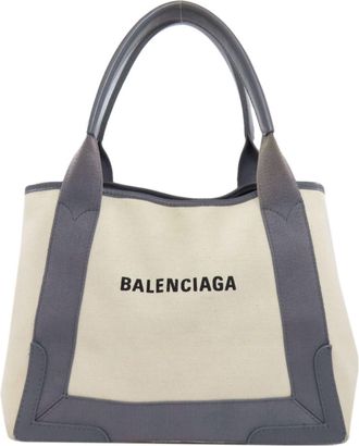 Balenciaga Gray White Canvas Tote Bag (Pre-Owned)