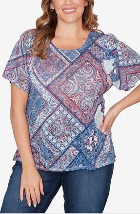 Ruby Rd. Sublimation Geometric Jersey Top in Bright Navy Multi at Nordstrom Rack, Size 3X