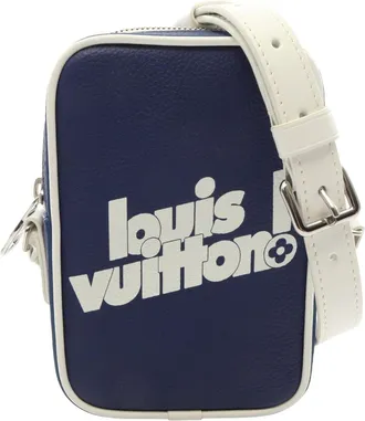 Louis Vuitton Navy White Leather Handbag Shoulder Bag (Pre-Owned)