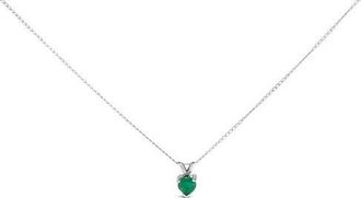 House of Brilliance 14K Gold 5X5 MM Heart Shaped Gemstone Solitaire Pendant Necklace in Green Emerald | White at Nordstrom