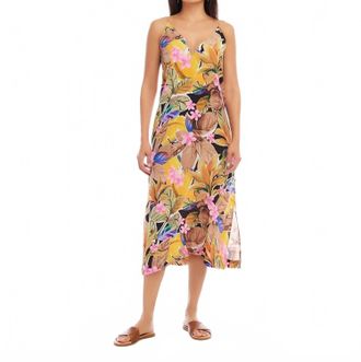 Karen Kane Taryn Tropical Side Midi Slit Dress In Island Flower Print