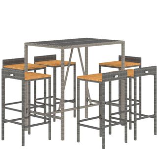vidaXL Mesa Bar Y Taburetes Jard&iacute;n 7 Pzas Madera Acacia Rat&aacute;n Pe Gris Vidaxl