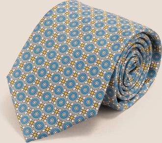 Oswin Hyde Mens Blue Yellow Geometric Print Silk Tie