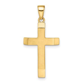 Diamond2Deal 14k Yellow Gold Satin Polished Beveled Medium Latin Cross Pendant