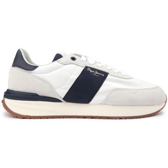 Pepe Jeans London Mens London Buster Tape Trainers - White Cotton - Size UK 12