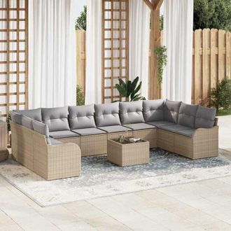 vidaXL Conjunto De Sof&aacute; De Jard&iacute;n Con Coj&iacute;n 11 Pcs Beige Polirat&aacute;n Vidaxl