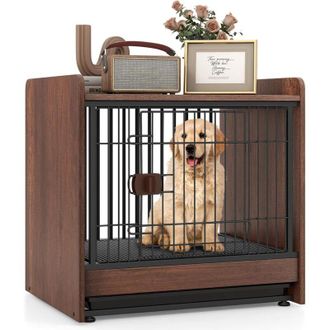 Costway Costway - Jaulas Para Perros, Casa Para Perros Dise&ntilde;o 2 En 1 Con Bandeja Extra&iacute;ble, Puerta Bloqueable, Jaula Interior Para Perros Con Mesa Lateral Par