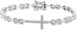 Ross-Simons Diamond Cross and Infinity Symbol Link Bracelet in Sterling Silver