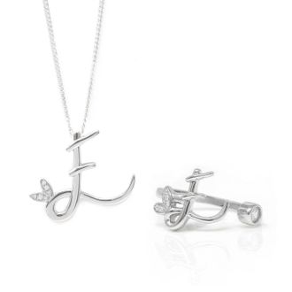 Say It With Winged Initial Ring Gift Set - Silver - E | Size: 18 inches