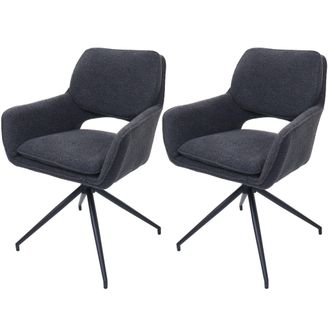 Hhg Hhg - Juego De 2 Sillas De Comedor 638, Silla De Cocina, Giratoria Con Retorno Autom&aacute;tico, Tejido Boucl&eacute; (540 G/m&sup2;) Oeko-tex, Gris Oscuro