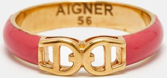 Aigner Logo Enamel Gold Tone Ring
