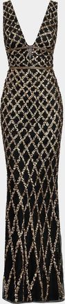 Mac Duggal Embellished V-Neck Column Gown