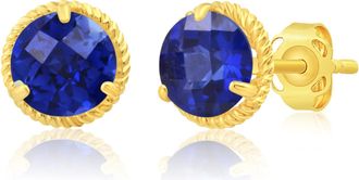 MAX + STONE 14k Yellow or White Gold 6mm Roped Halo Gemstone Round Stud Earrings