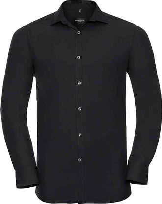 Russell Athletic Russell Collection Heren Ultimate Stretch Slim Shirt met Lange Mouwen (Zwart)