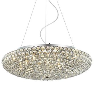 Netlighting Classic Hanging Pendant Chrome 12 Light with Crystal Shade G9 in Grey