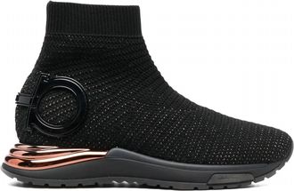 Ferragamo Womens Gardena Sock Ankle Sneakers In Black