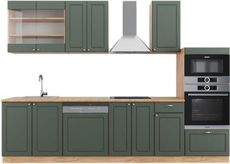 Vicco Mueble de cocina Fame-Line, Green-Gold Country/Gold Power Roble, 300 cm con armario alto, et Roble