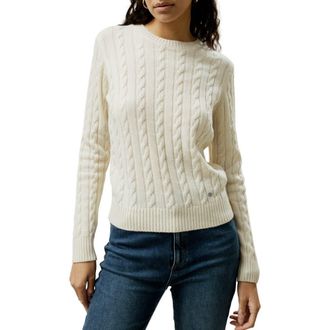 LilySilk Womens Classic Cable Knit Sweater with Ribbed Edges in White at Nordstrom, Size Medium