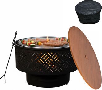Relaxdays Relaxdays Braciere, &Oslash; 66 Cm, Con Griglia, Coperchio, Attizzatoio E Copertura Impermeabile