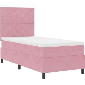 vidaXL Cama Box Spring Led Con Cabecera Rosa 90 X 200 Cm Terciopelo Vidaxl