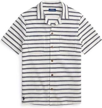Polo Ralph Lauren Gestreept Pointelle-Ribgebreid Camp Shirt - Heren - Korte mouwen Overhemden - Veelkleurig - XL - Katoen - Overhemden