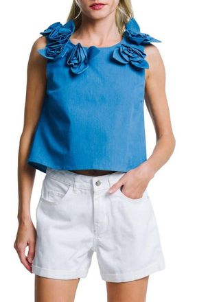 Ciebon Lucia Rosette Detail Denim Shirt in Blue at Nordstrom, Size X-Small