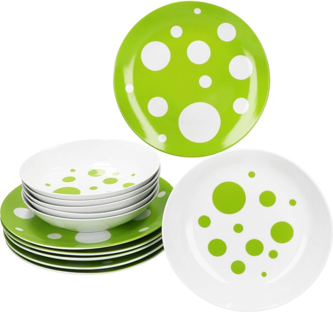 MamboCat Pula grün 12tlg Tafelservice I weißes Porzellan-Geschirr mit Punkten für 6 Personen I 6X Suppenteller & 6X Speiseteller für Frühstück, Mittag & Abendb ab 39,99 €