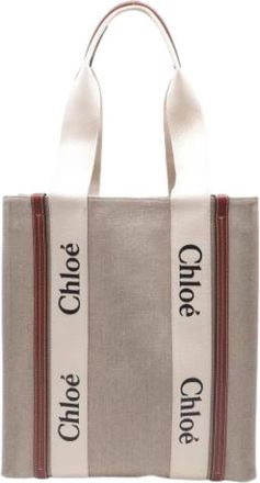 Chlo&eacute; Pre-owned Tote Bags, female, Beige, Size: ONE SIZE Pre-owned Large Woody Vertical Tote Bag