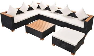 vidaXL Set Muebles De Jard&iacute;n 8 Piezas Y Cojines Rat&aacute;n Sint&eacute;tico Negro Vidaxl