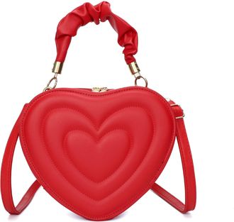 Generic Heart-Shaped Satchel Handbag for Women Leather Top Handle Purse Teen Cute Tote Crossbody Bags with zipper (Red)