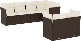 vidaXL Juego De Sof&aacute;s De Jard&iacute;n 7 Piezas Con Cojines Rat&aacute;n Pe Marr&oacute;n Vidaxl