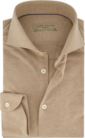 John Miller Overhemd slim fit John Miller beige gem&ecirc;leerd