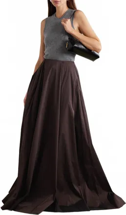 Bernadette Kennedy Taffeta Maxi Skirt In Chocolate Brown