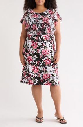 Connected Floral Overlay A-Line Dress in Rose at Nordstrom Rack, Size 14W