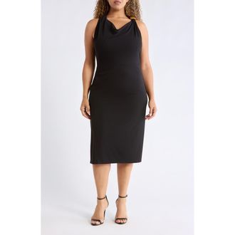 DKNY Hardware Detail Halter Neck Midi Dress in Black at Nordstrom, Size 22W