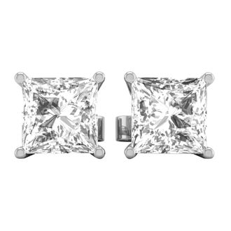 Diamond2Deal 14K White Gold 1.50 Ct Princess Cut Lab Grown Diamond Solitaire Stud Earrings Color- E-F, Clarity- VS1