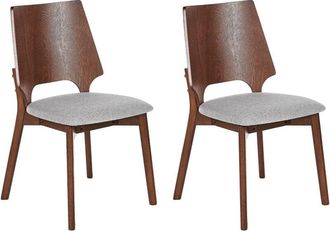 Beliani Conjunto De 2 Sillas De Poli&eacute;ster Madera De Caucho Gris Claro Madera Oscura Abee