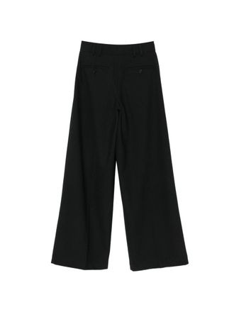 Closed Pleated Wide-Leg Wool Blend Trousers - Black