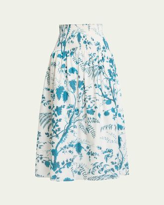 Erdem Floral Cotton-Linen Midi Skirt